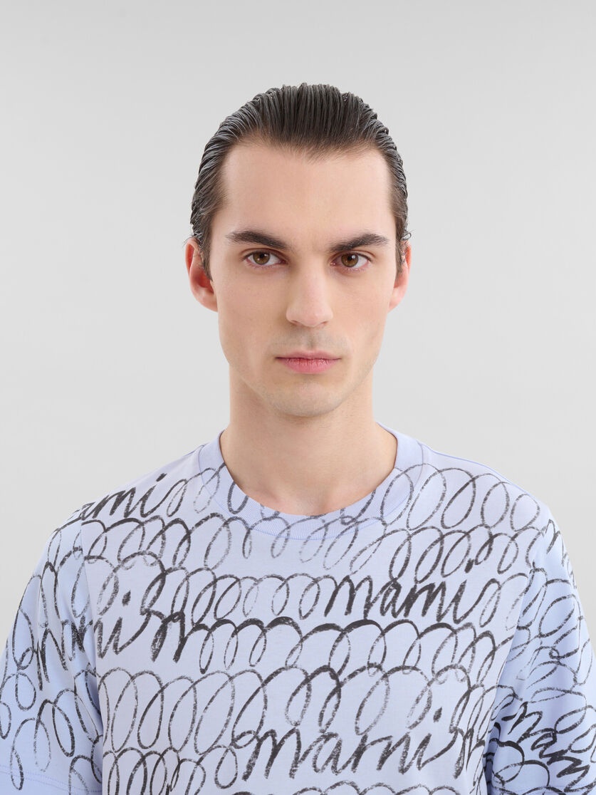 BLUE ORGANIC COTTON T-SHIRT WITH MARNI SCRIBBLE MOTIF - 4