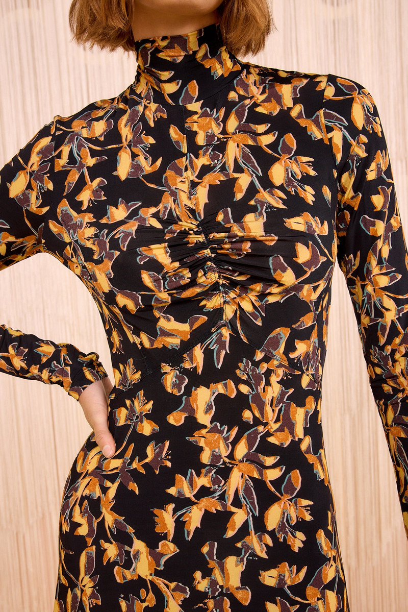 ULLA JOHNSON Koa Jersey Ruched Front Turtleneck Dress outlook