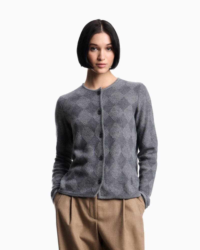 EMPORIO ARMANI ICON WOOL-BLEND CARDIGAN WITH PLATED DIAMOND MOTIF outlook
