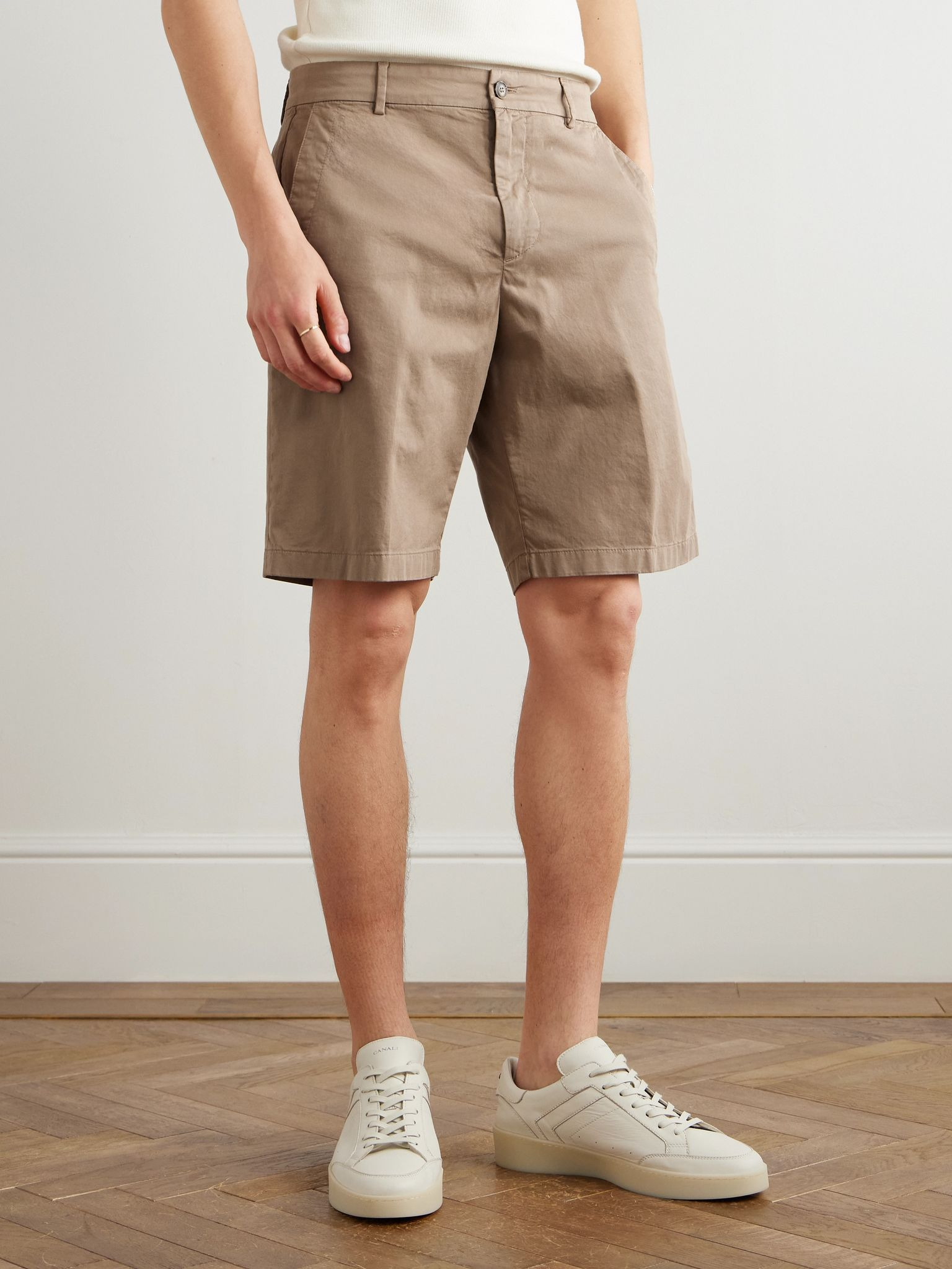 Straight-Leg Stretch-Cotton Twill Bermuda Shorts Beige - 3