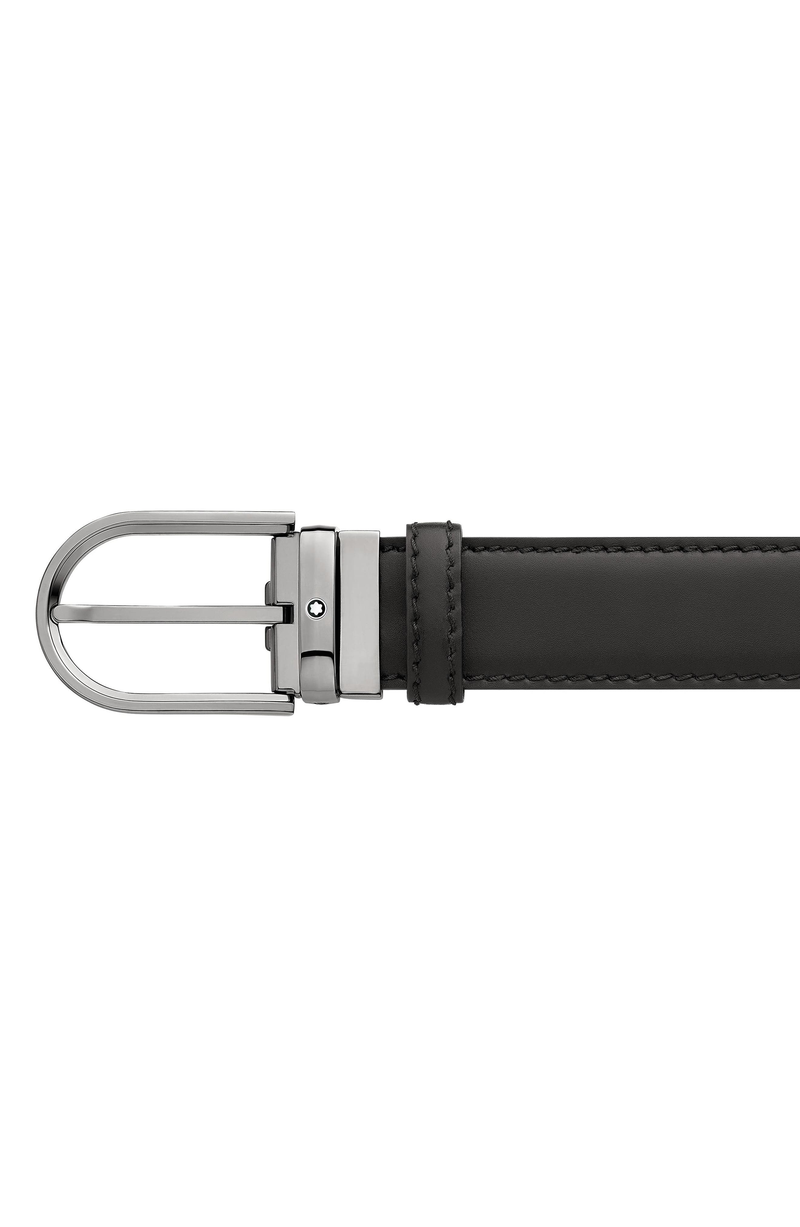 Horseshoe Buckle Calfskin Leather Belt - 3