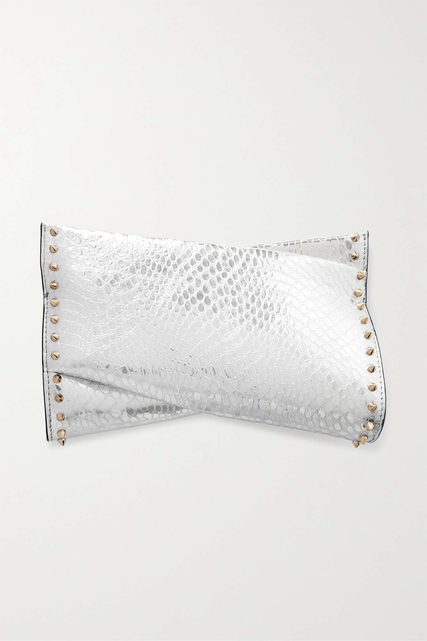 Loubitwist embossed snake-effect metallic leather clutch - 1