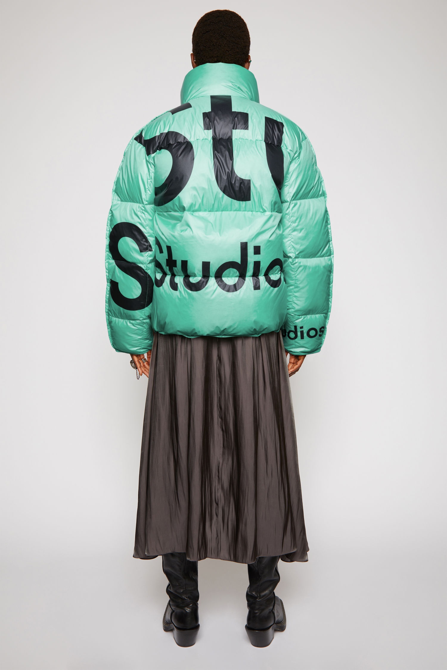 Logo-print puffer jacket turquoise blue - 4