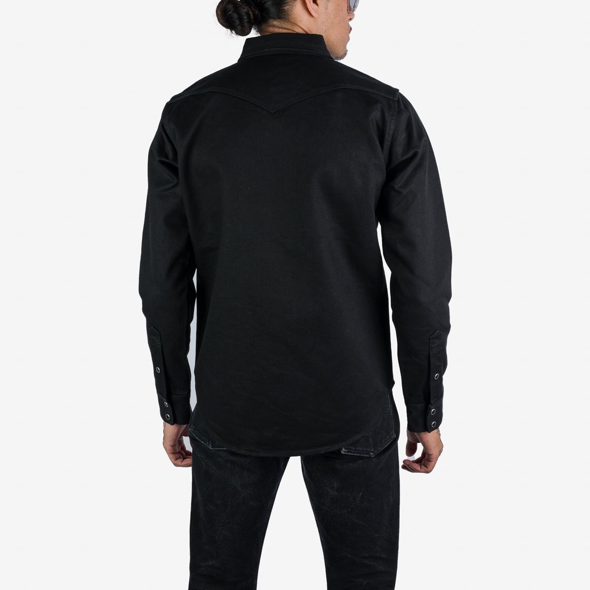IHSH-361-BLK 16oz Non-Selvedge Denim Western Shirt -  Superblack (Fades To Grey) - 5