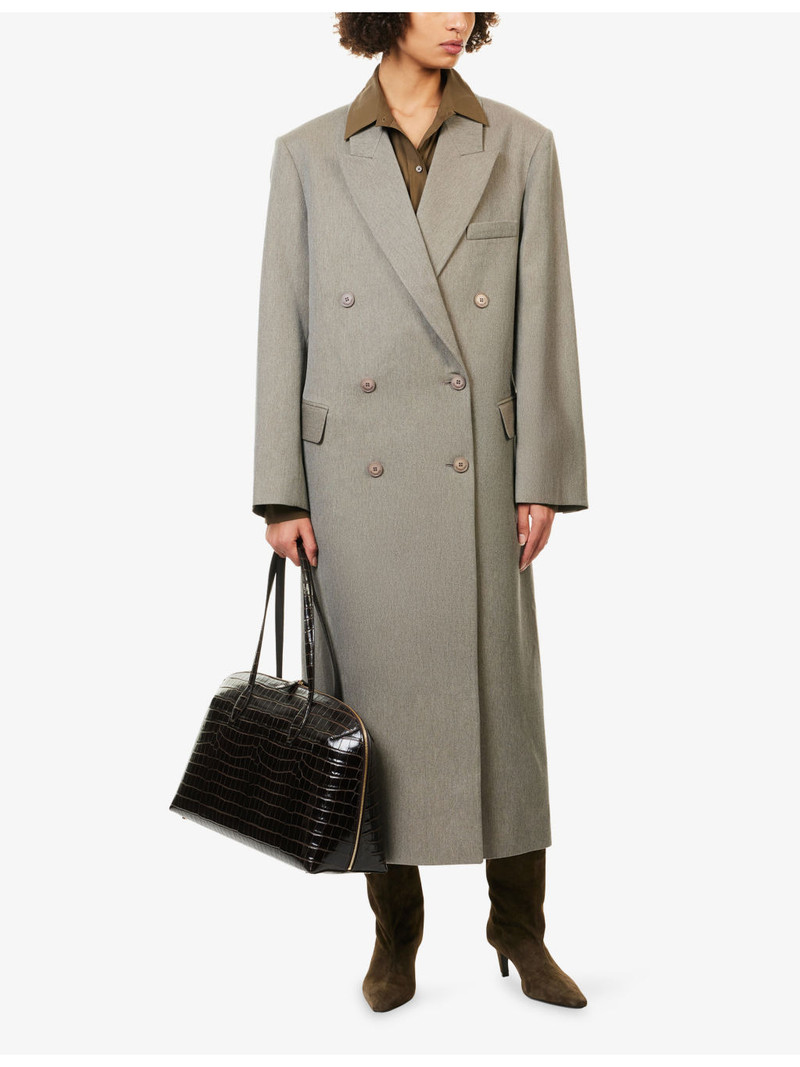 The Frankie Shop Jane Double-Breasted Woven Long Coat outlook