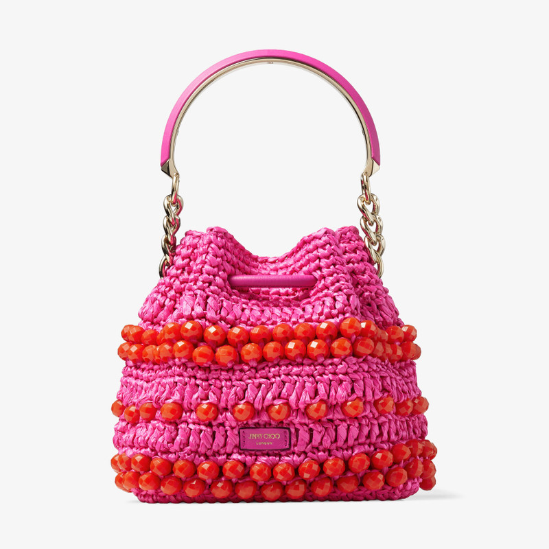 Bon Bon Bucket S
Fuchsia Beaded Raffia and Smooth Leather Tote Bag 8