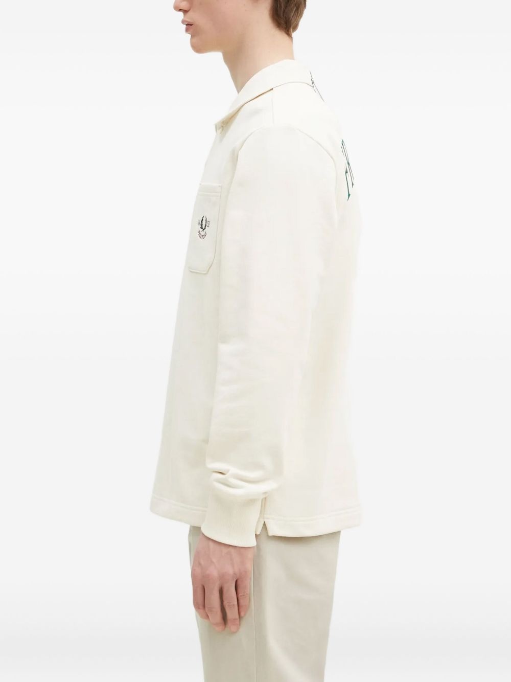 embroidered-pocket long-sleeve polo shirt - 3