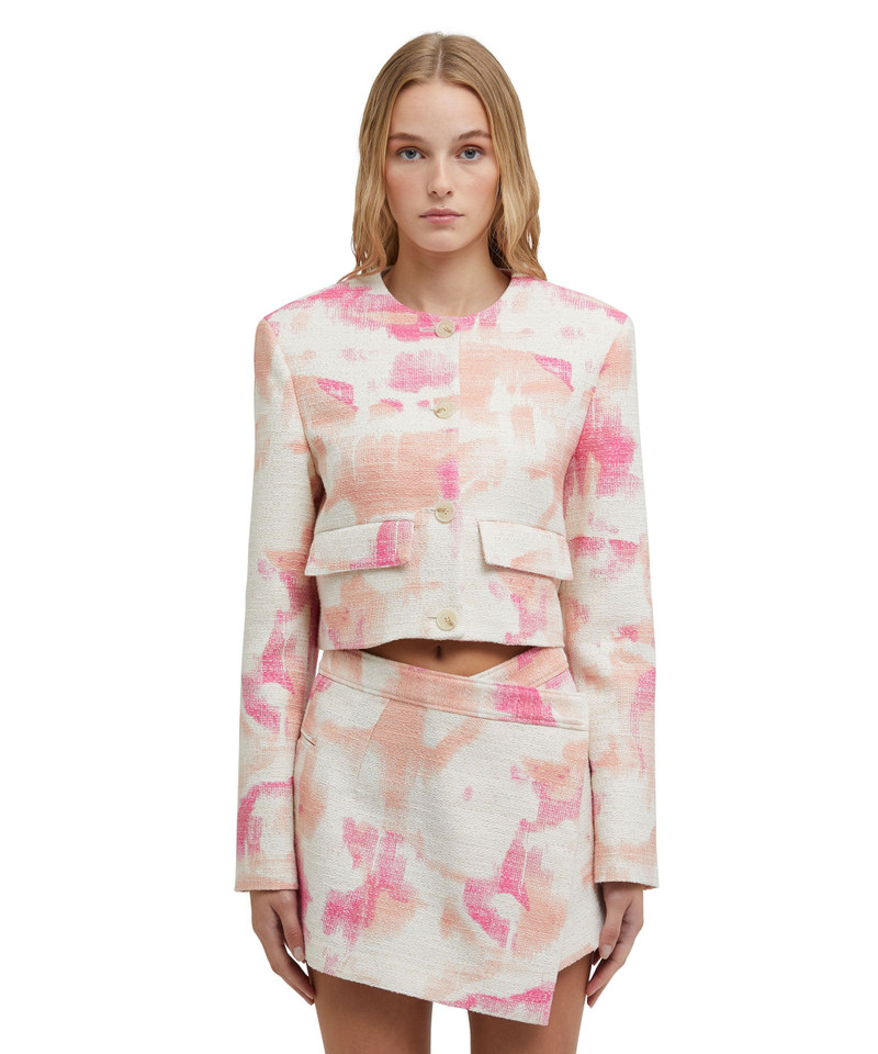 MSGM Tweed crop crewneck jacket with tie-dye print outlook