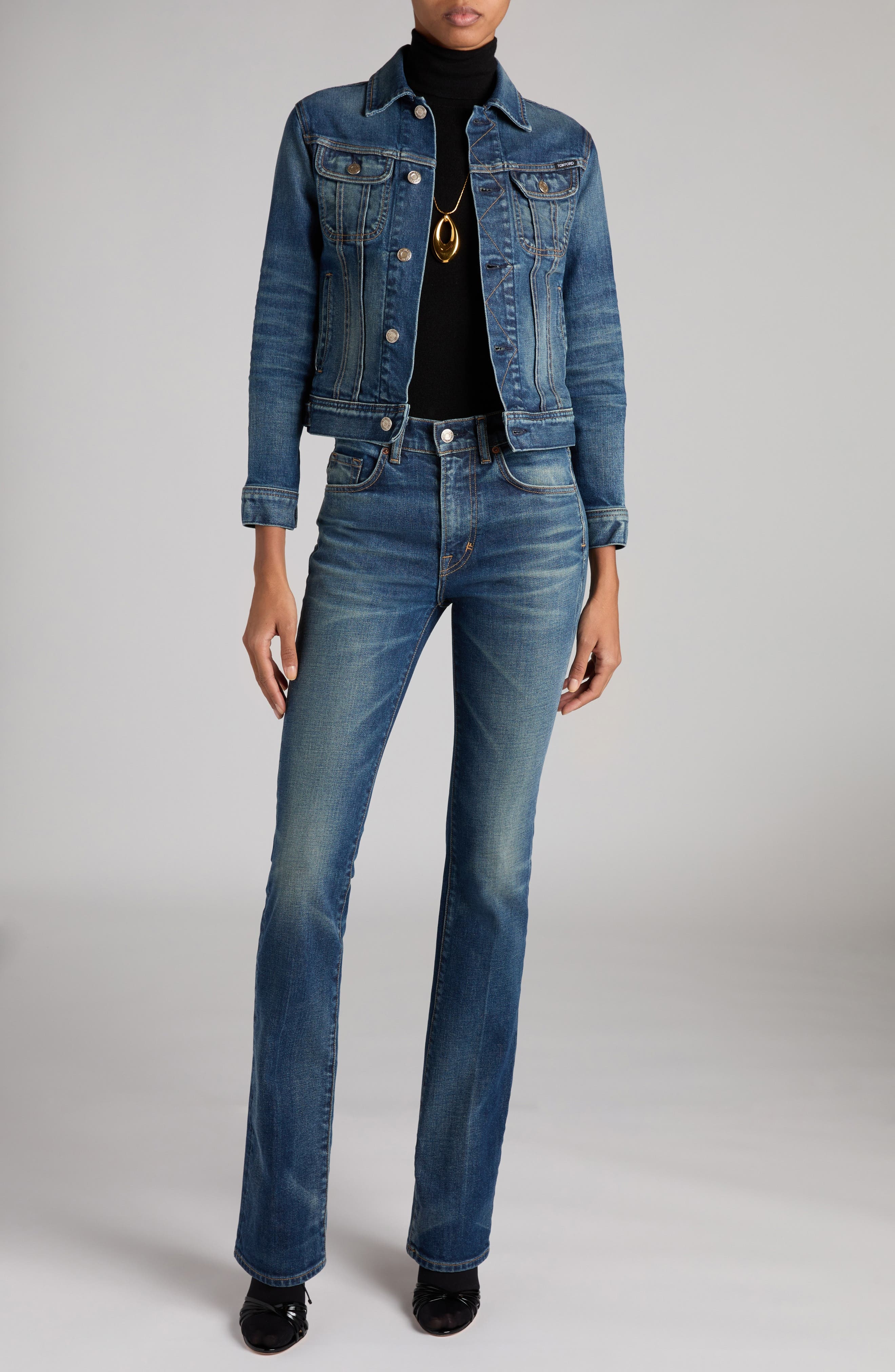 TOM FORD Stonewashed Bootcut Jeans in Hb772 Mid Blue at Nordstrom - 6