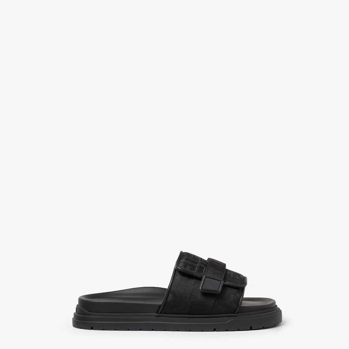 Fendi Chunky Slides Black leather and FF Nylon slides - 1