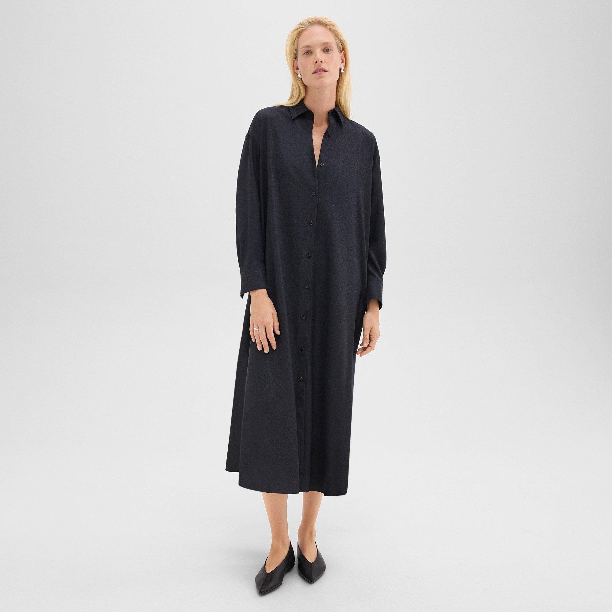Oversized Shirt Dress in Stretch Flannel - 2