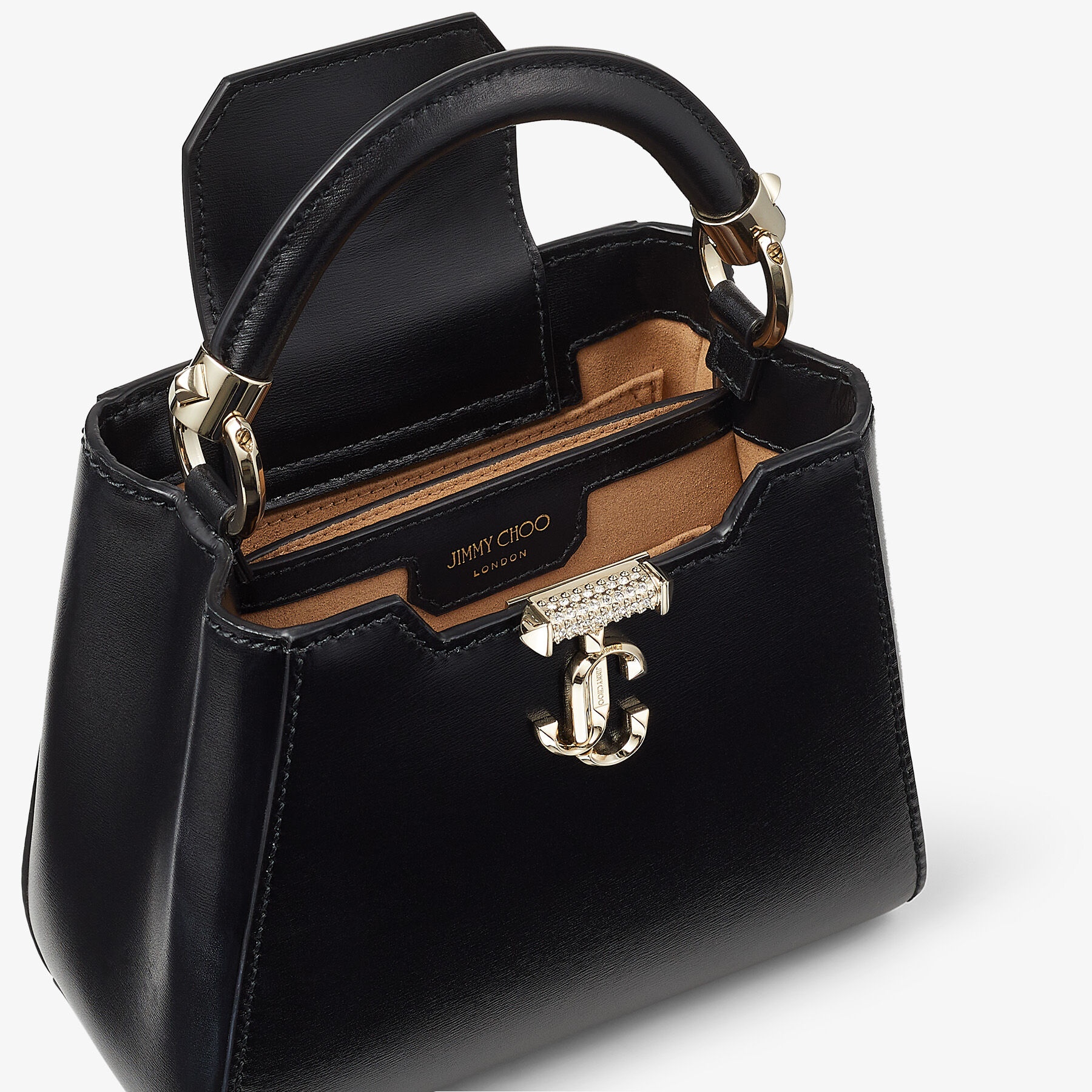 Varenne Top Handle Mini
Black Leather Top Handle Bag with Crystal Bar and JC Emblem - 4