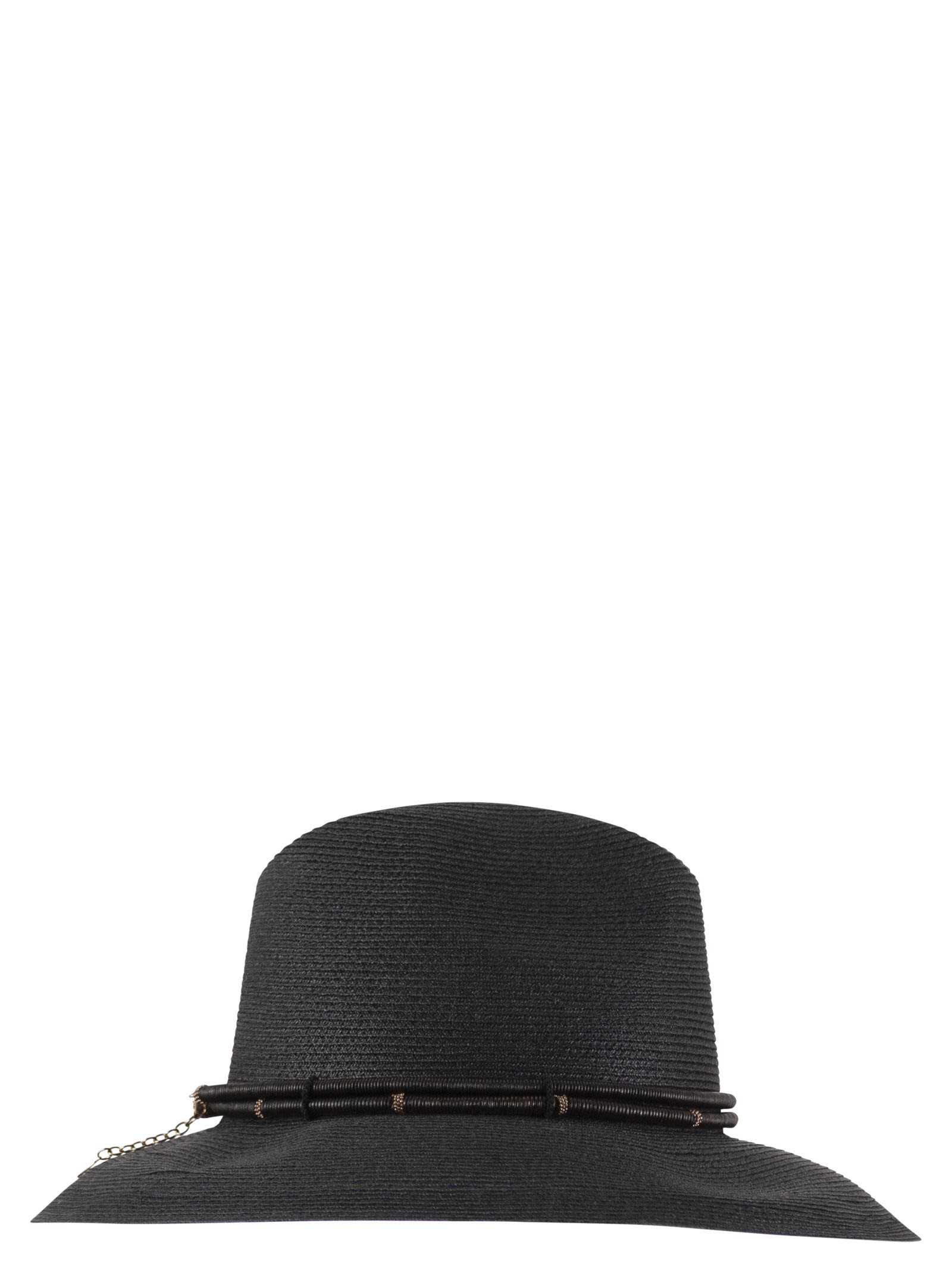 Brunello Cucinelli Women Fedora Made Of Hemp And Techno Cotton With Leather Band And Necklace - 3