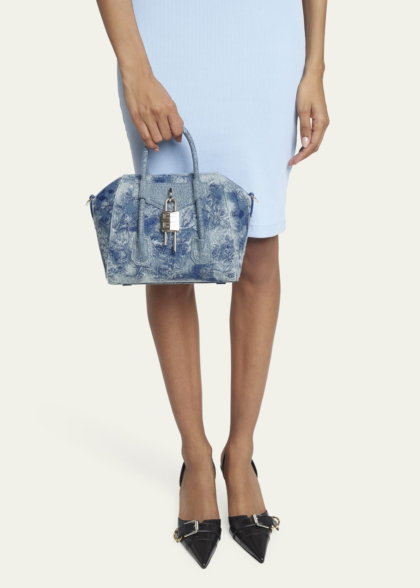 Antigona Lock Mini Top-Handle Bag in Floral Distressed Denim - 2