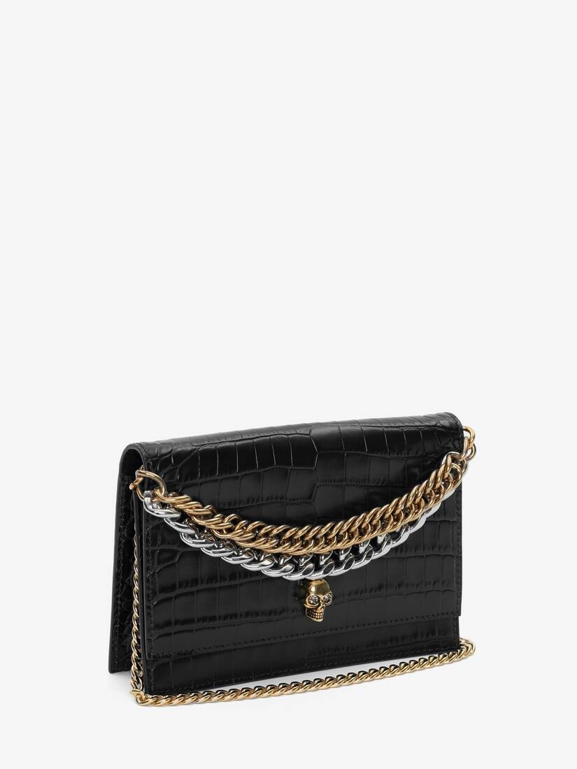 Women's Small Skull Bag With Chain in Black - 2