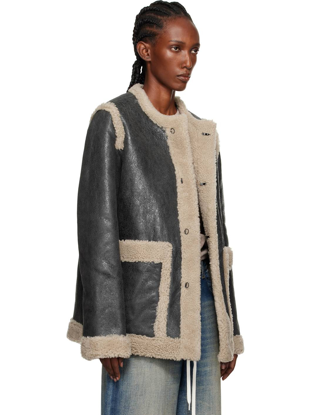 Black & Beige Sports Shearling Jacket - 2