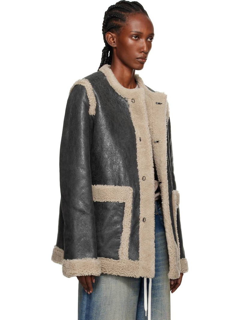 Black & Beige Sports Shearling Jacket 2