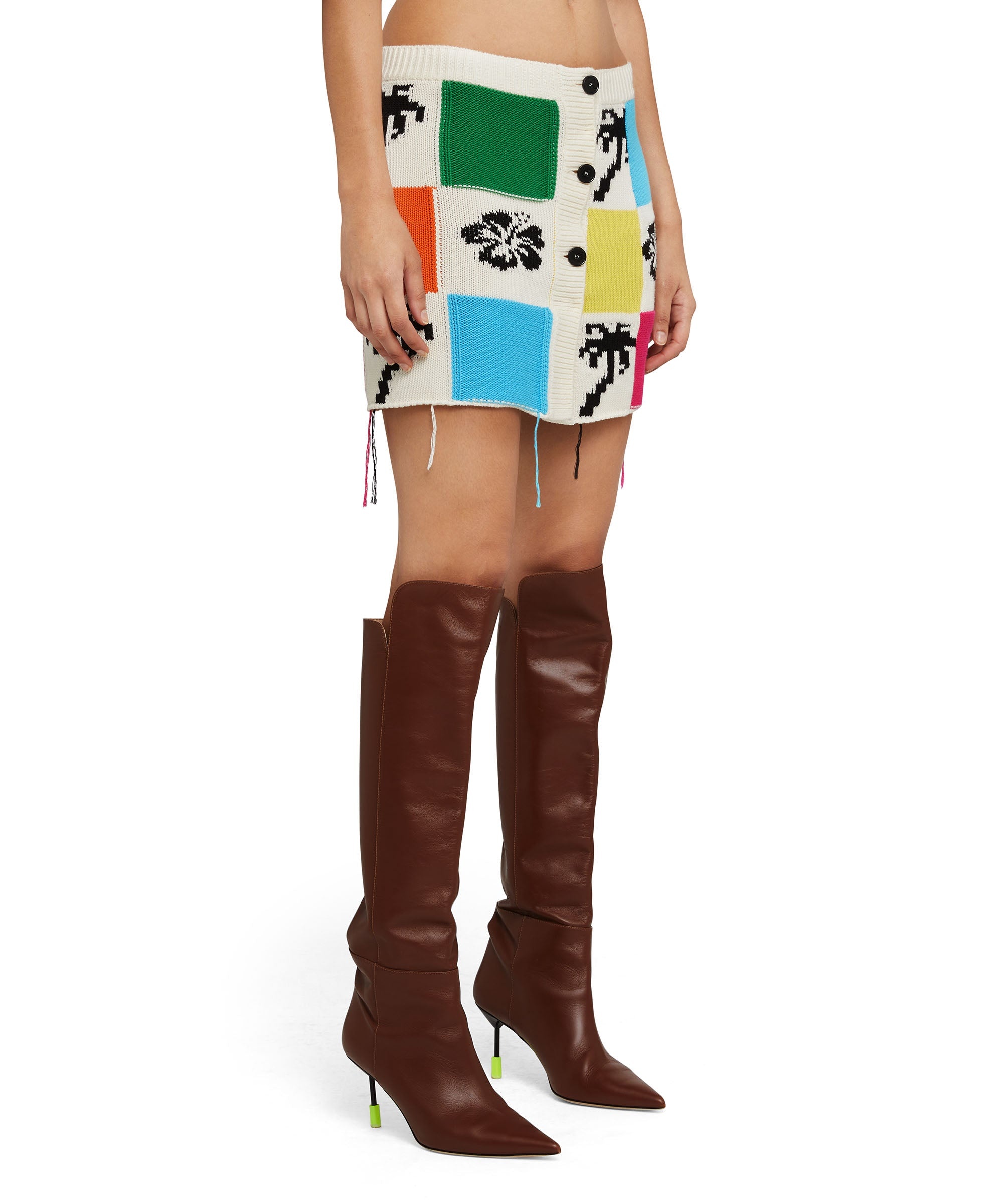 Patchwork knit mini skirt with hibiscus and palm inlays - 4