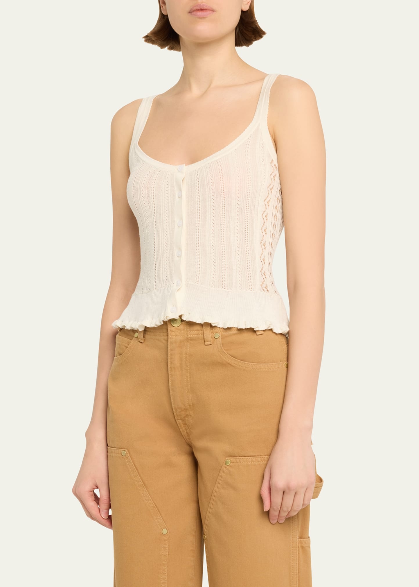 Callie Pointelle Silk and Cotton Tank Top - 4