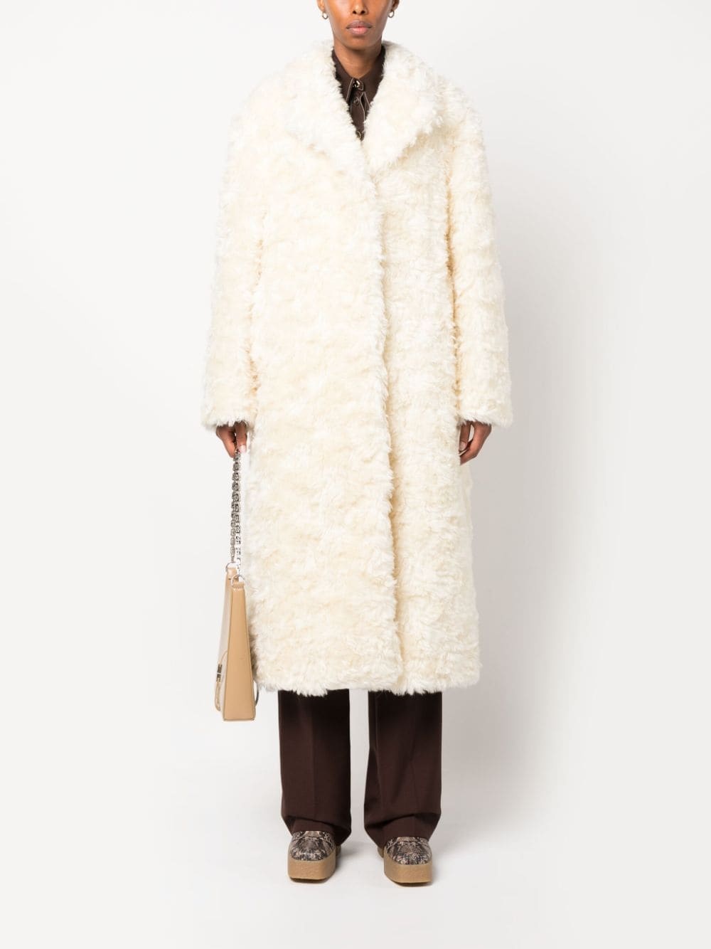 notched-lapels faux-fur coat - 2