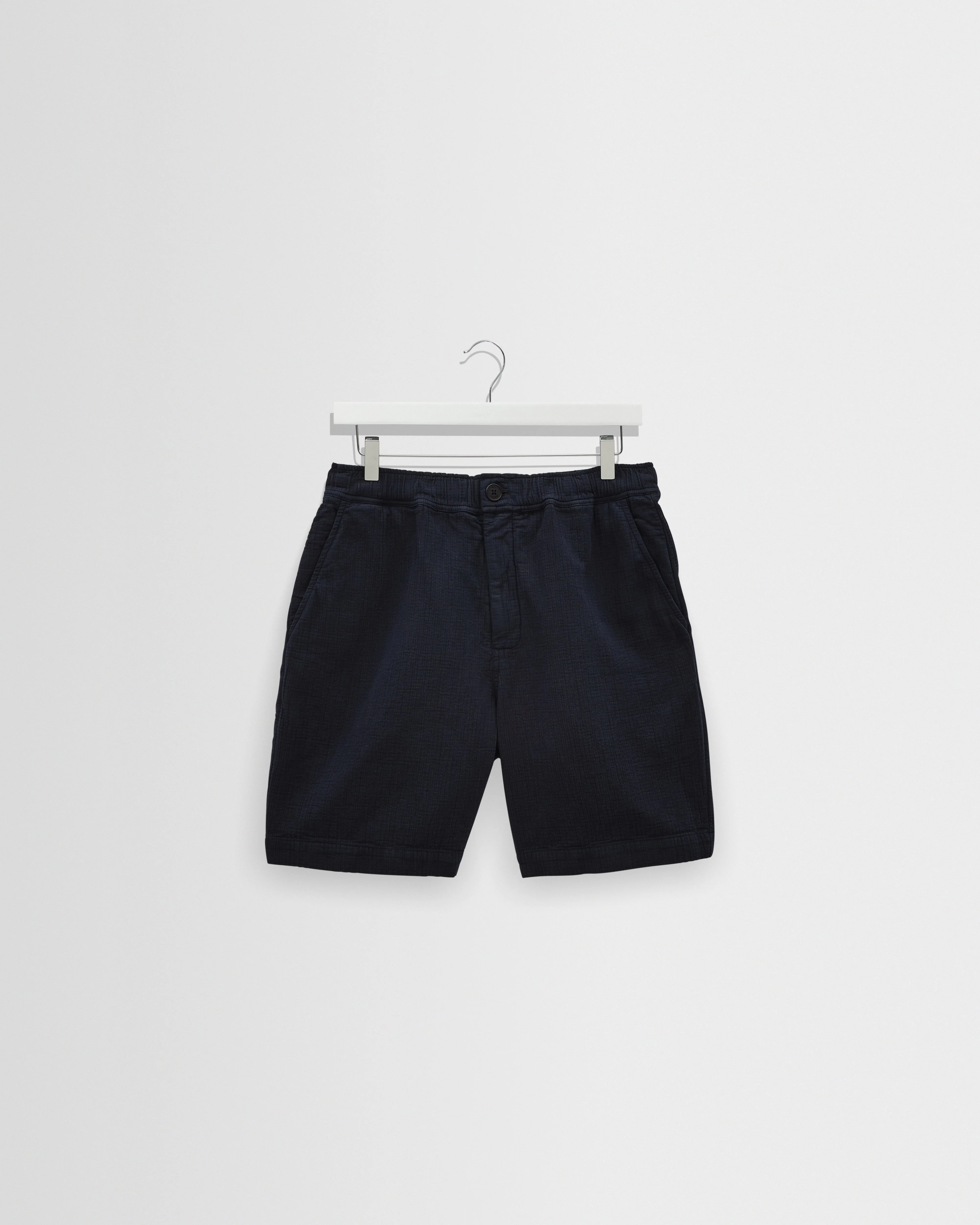 Kurt - Navy Crinkle Cotton-Linen Shorts - 1