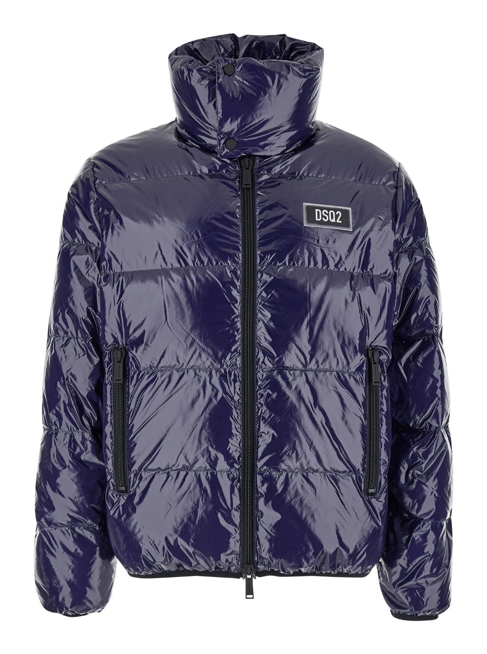Dsquared2 Men Blue Down Jacket With Logo Patch On The Front In Tech Fabric Man - 1