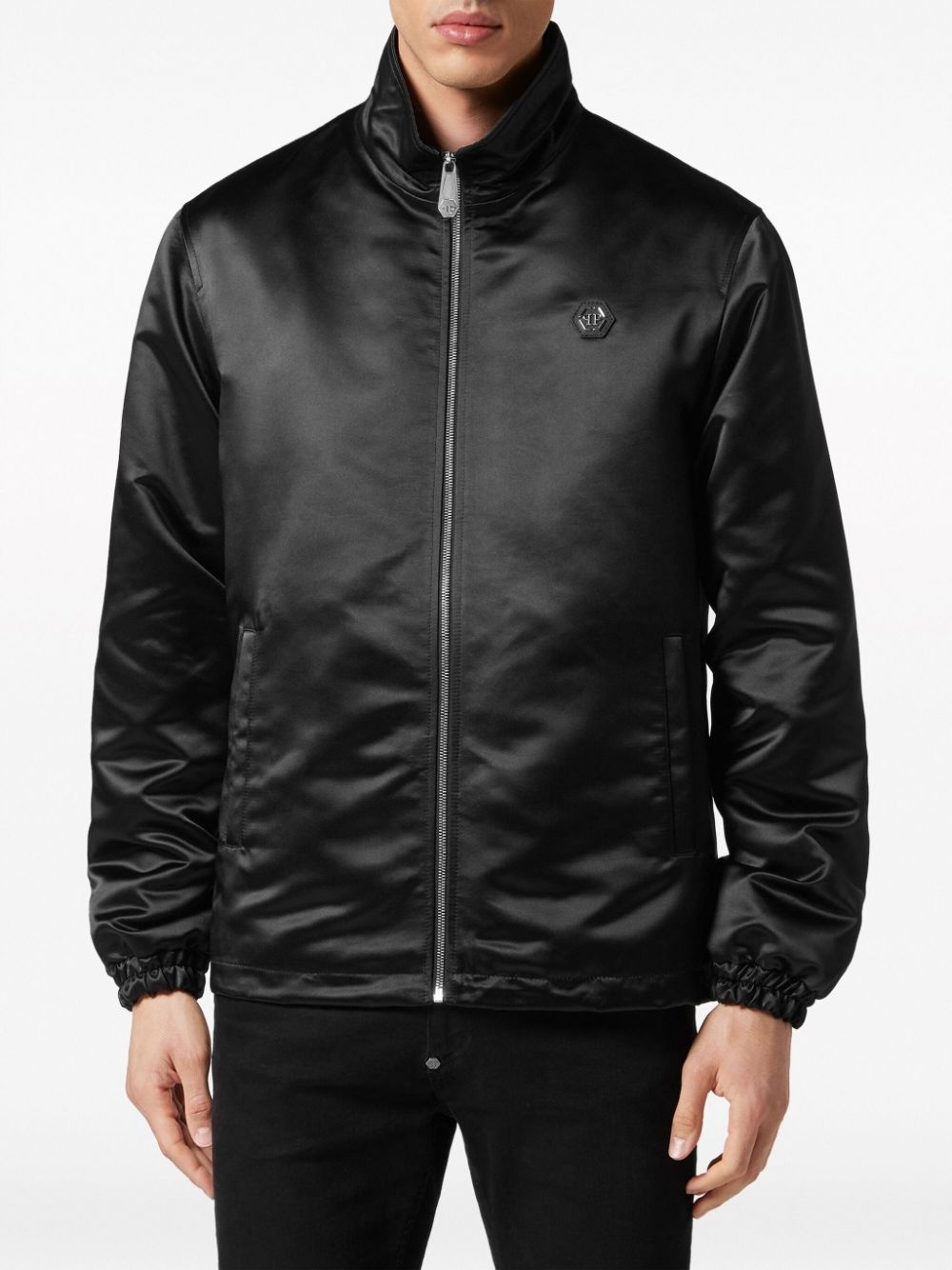 logo-appliquÃ© satin-finish windbreaker - 3