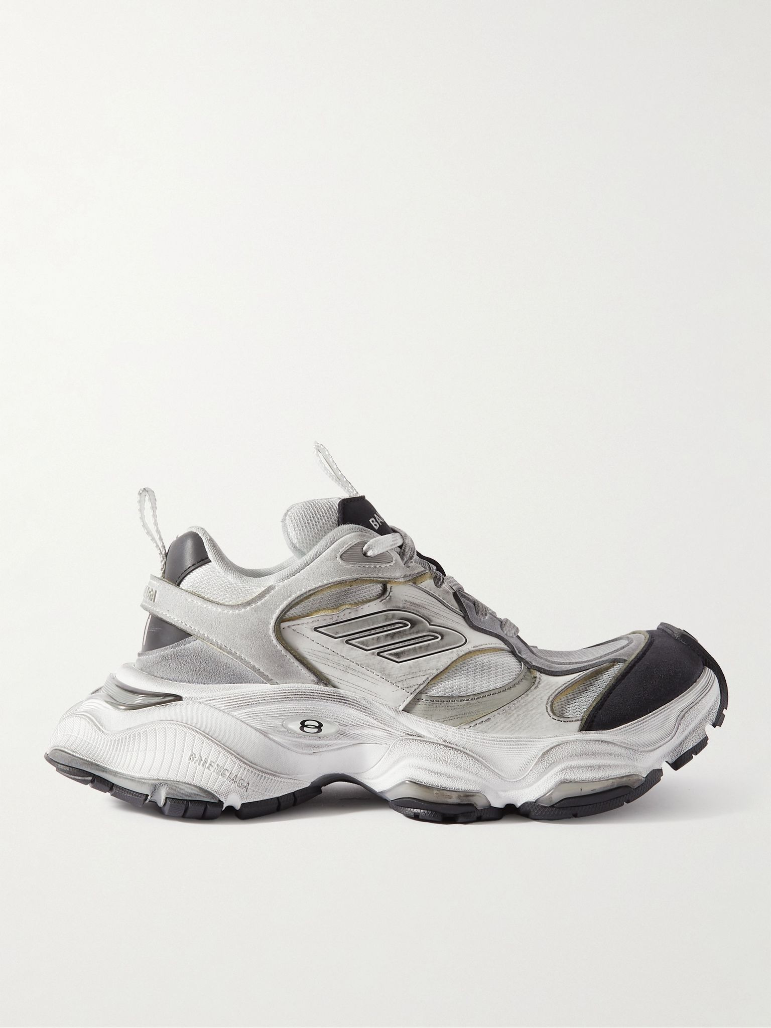 Cargo Distressed Mesh-Trimmed Suede and Leather Sneakers Gray - 1