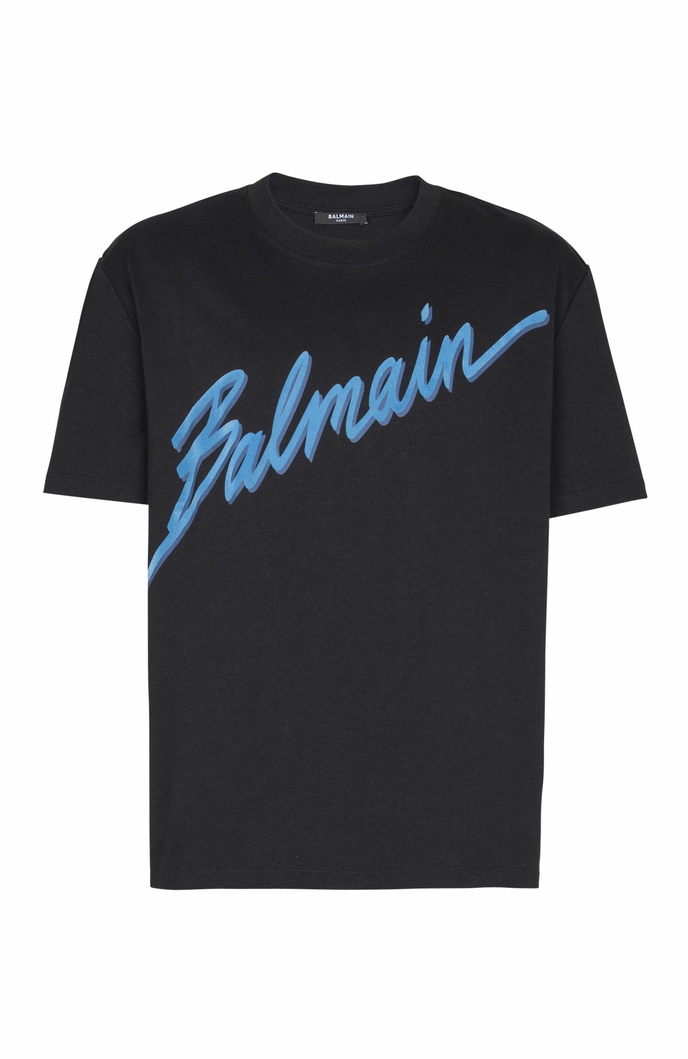 Balmain Lettre flocked T-shirt in Blue at Nordstrom - 5
