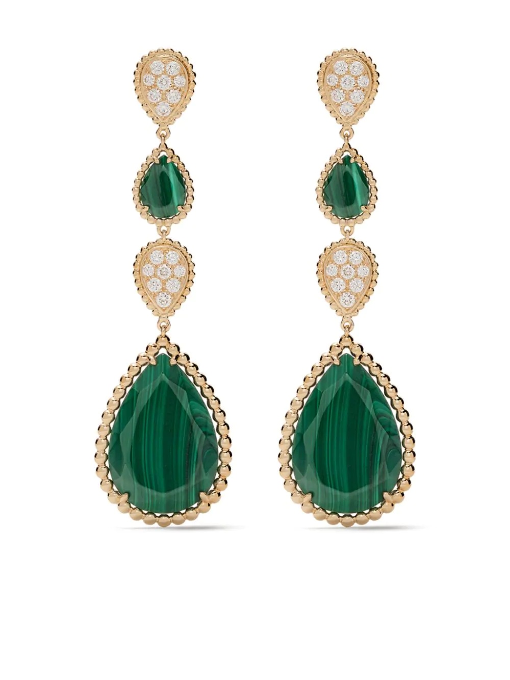 18kt yellow gold Serpent Bohème malachite and diamond S motif pendant earrings - 1