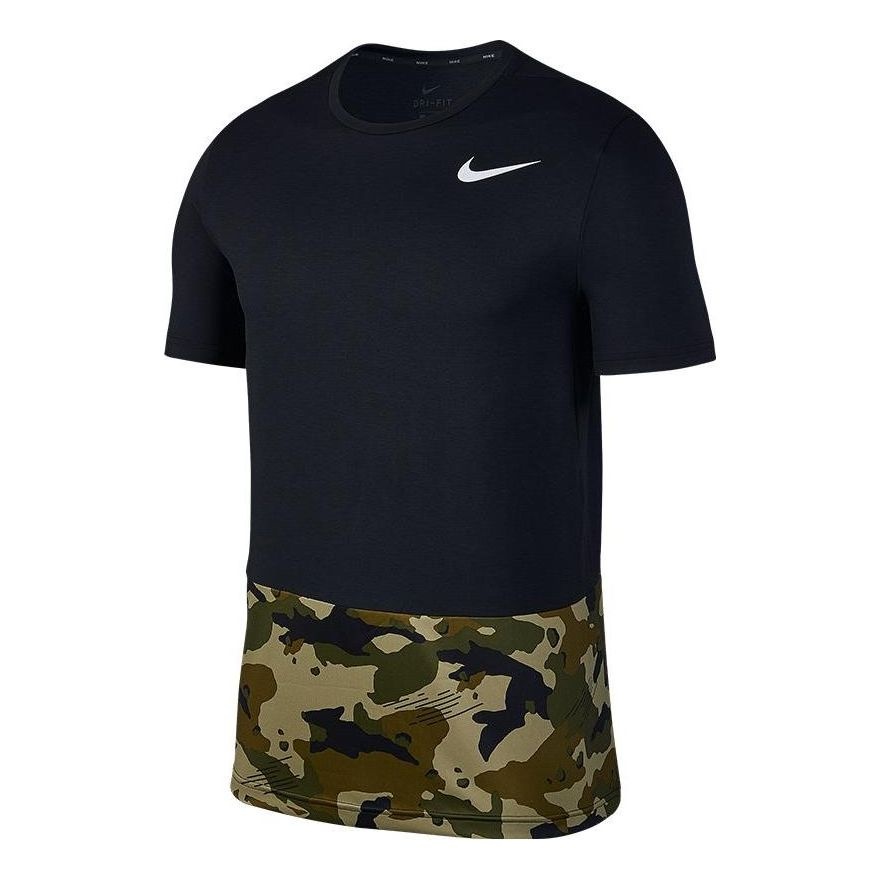 Men's Nike Splicing Camouflage Logo Sports Short Sleeve Black T-Shirt AQ1092-010 - 1