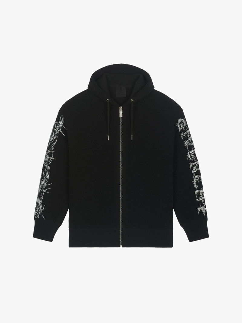 GIVENCHY BARBED WIRE ZIPPED HOODIE IN RINGLET KNIT 1