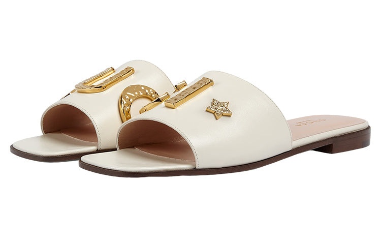 (WMNS) Gucci Cara Grained leather slip-on Sandal 'Off-White' 694858-C9D00-9022 - 2