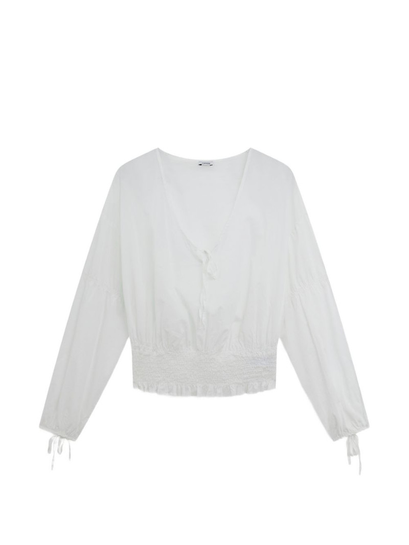 shirred ruffle trim top 1