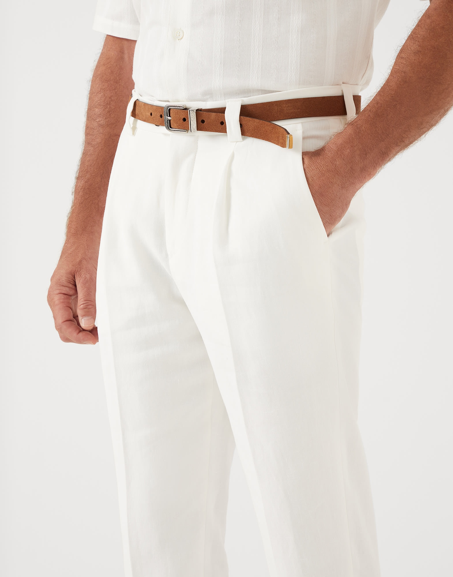 Twisted linen leisure fit trousers with pleat - 3