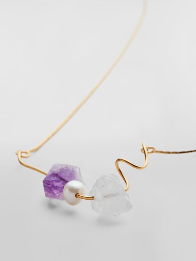 TEARS GOLD-TONE BRASS NECKLACE WITH GLASS AND QUARTZ BEADS - 3