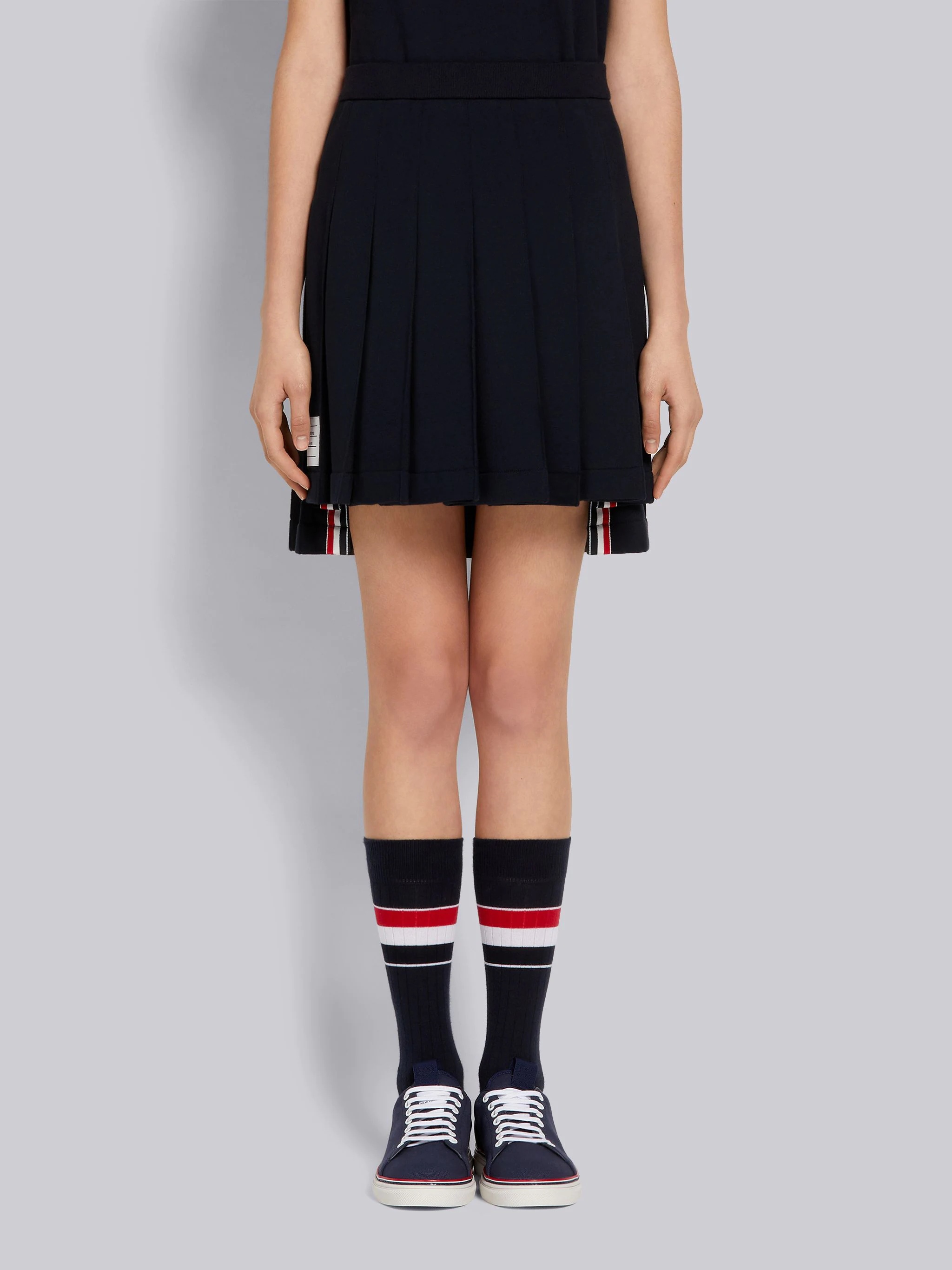 Navy Cotton Loopback Pleated Mini Skirt - 1