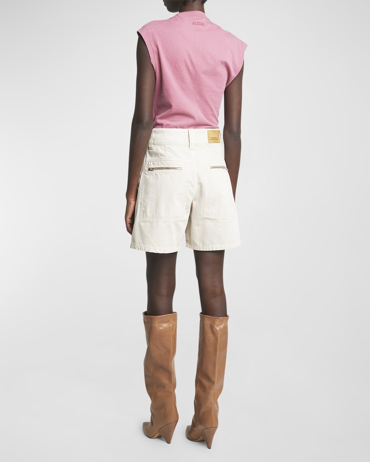 Candice Quilted-Pocket Denim Bermuda Shorts - 4
