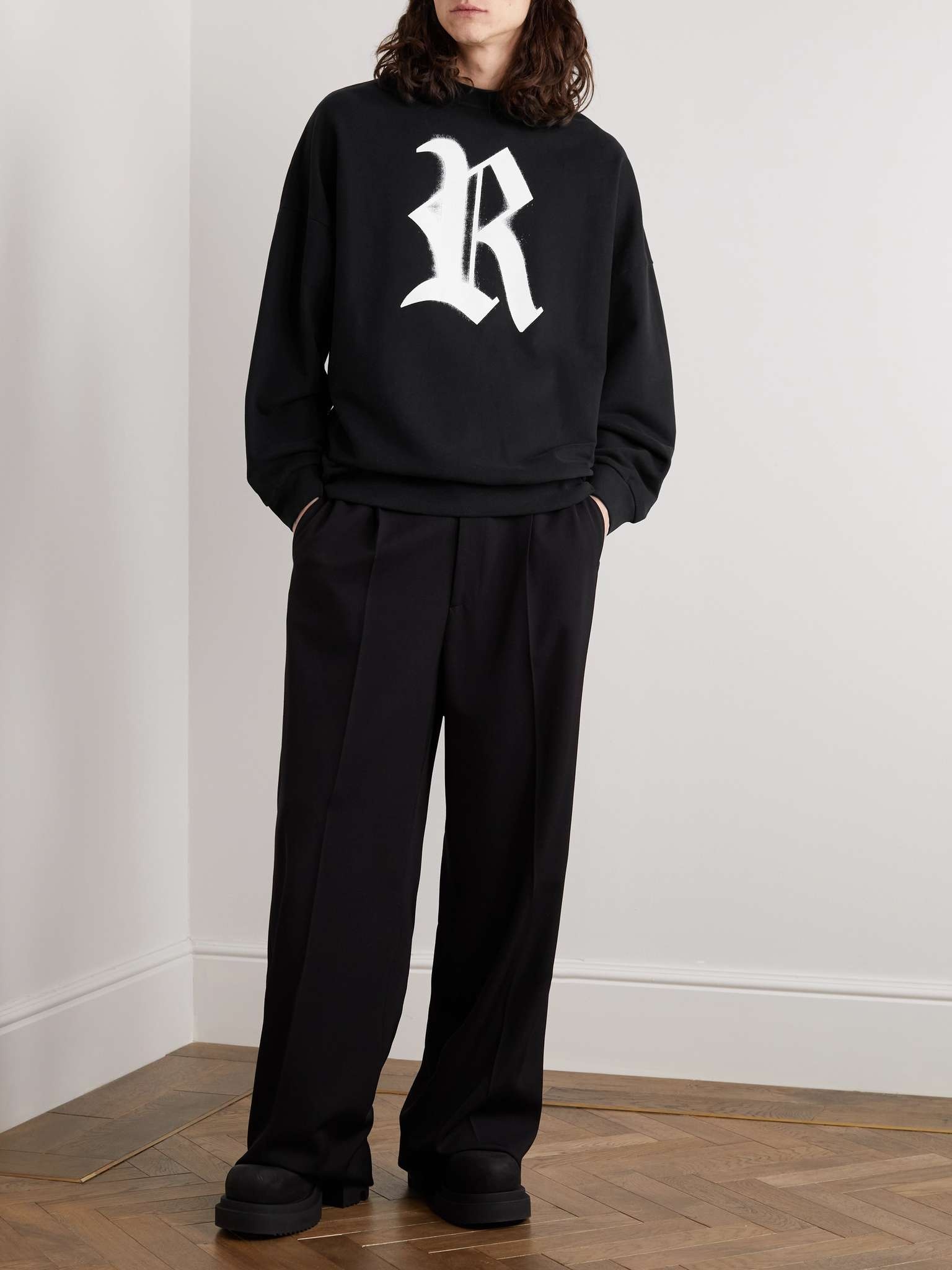 Oversized Leather-Trimmed Logo-Print Cotton-Jersey Sweatshirt - 2