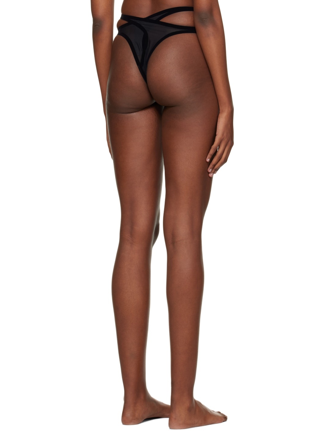 Black Flocked Thong - 3