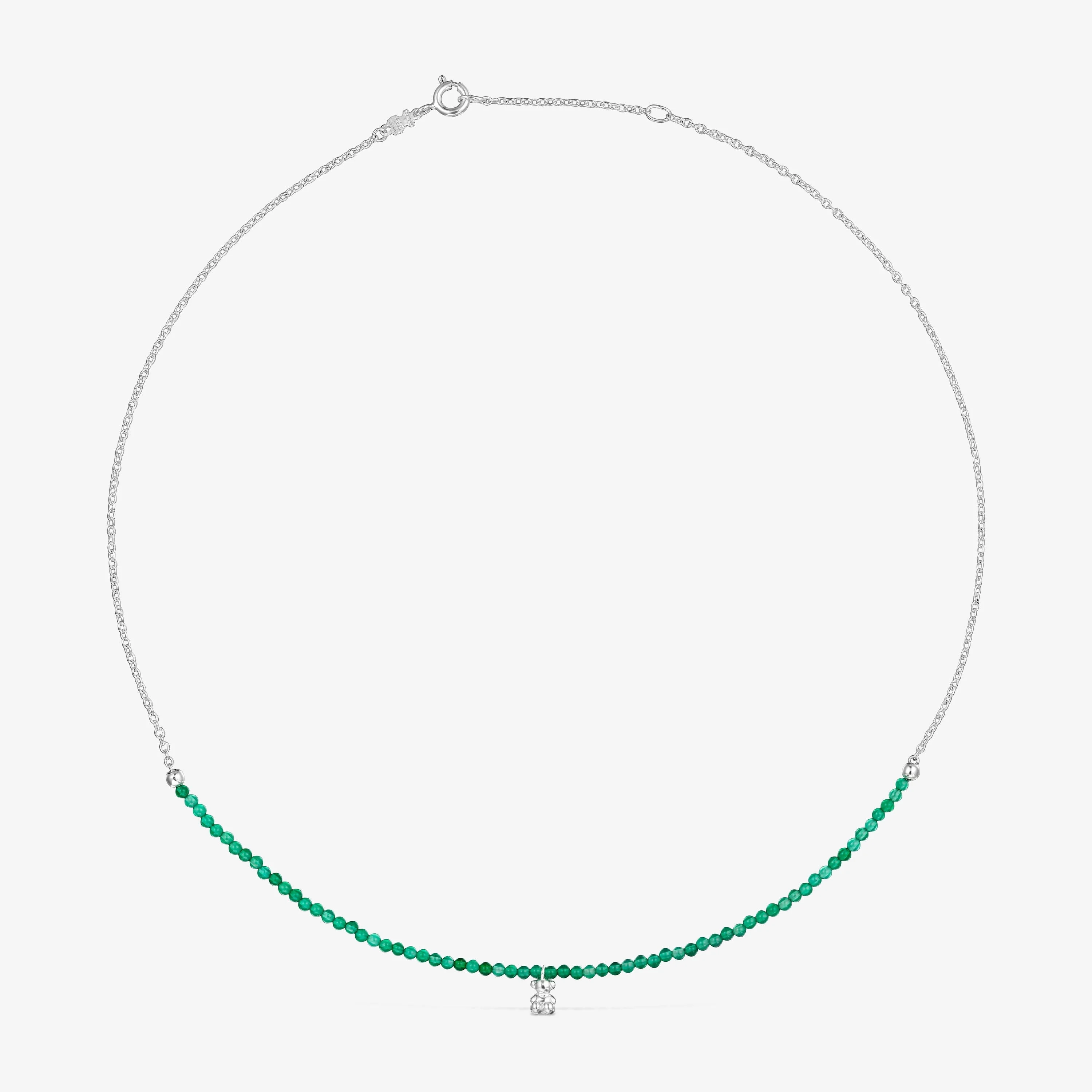 Silver and treated green chalcedony Necklace Bold Bear - 1