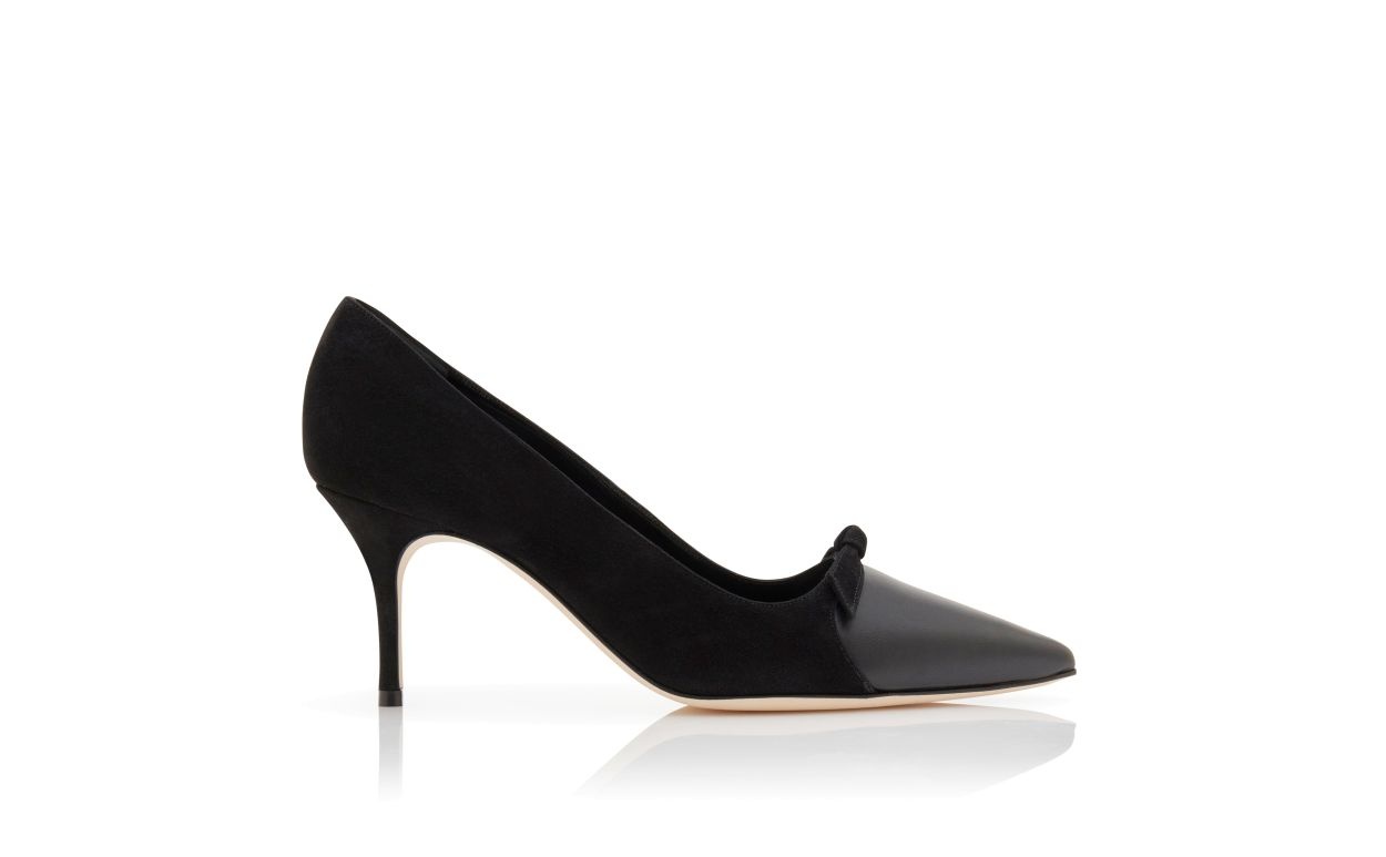 Black Suede Bow Detail Pumps - 1