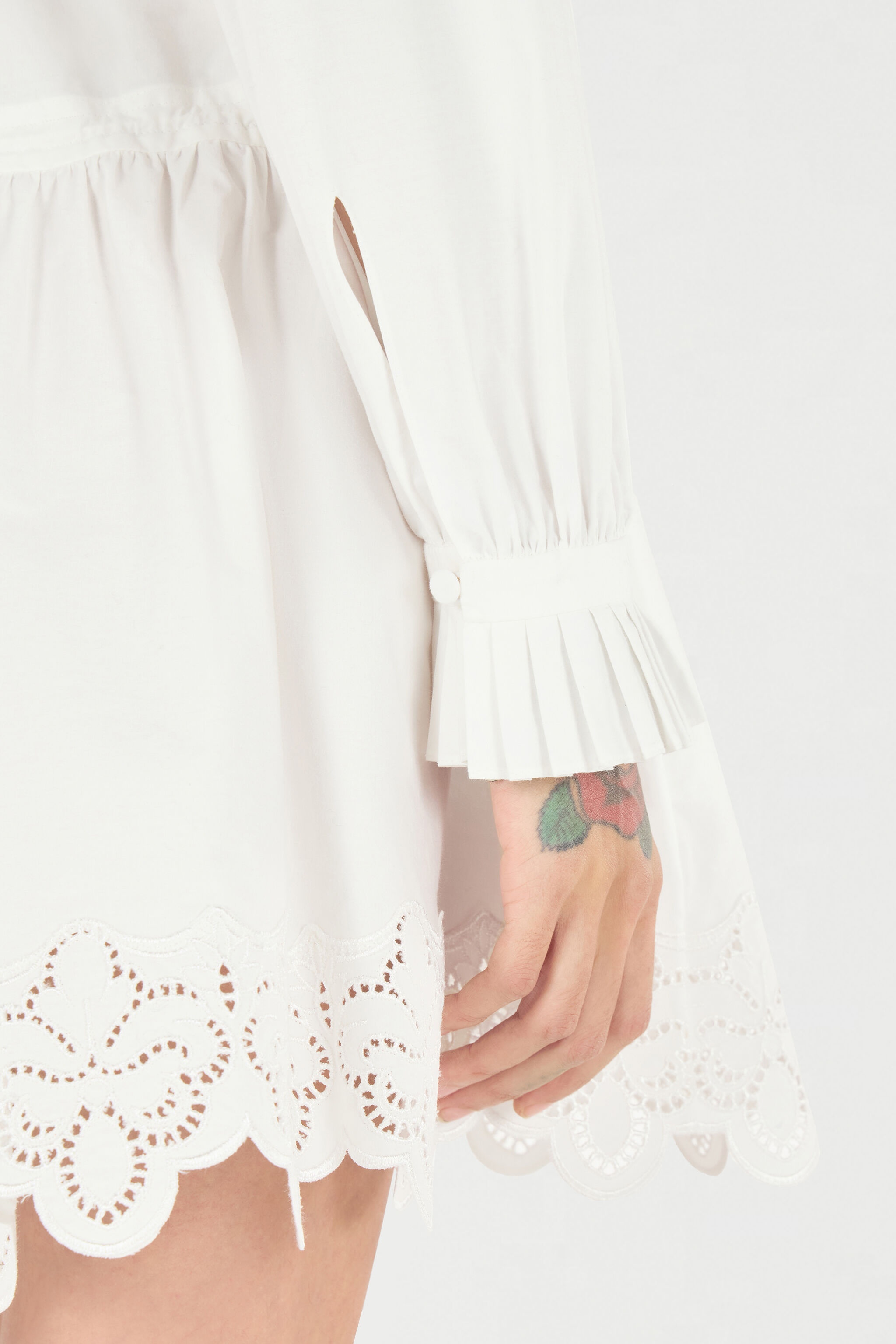 Mini Shirt Dress With Perforated Roses - 6