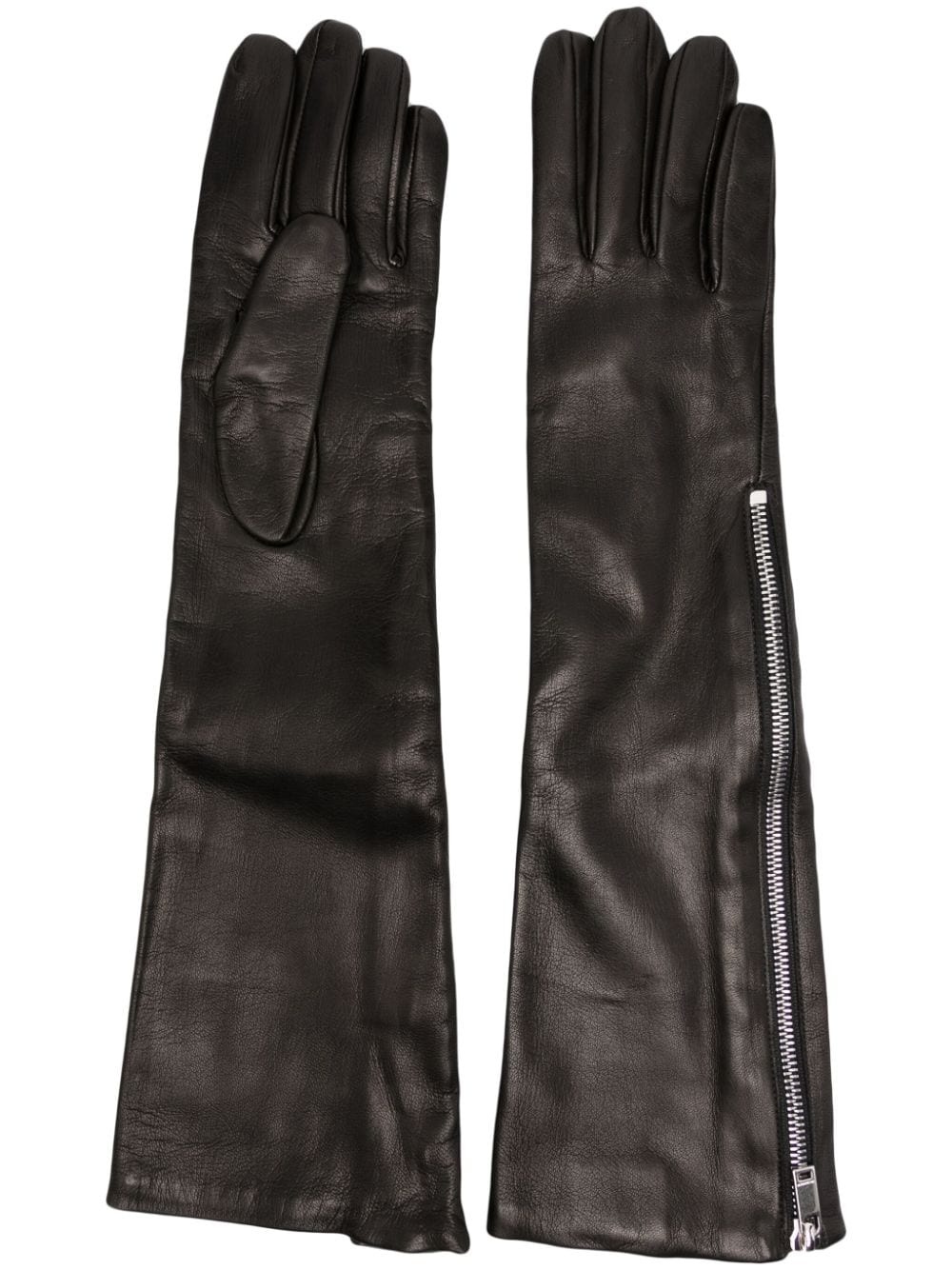 zip-up leather gloves - 1