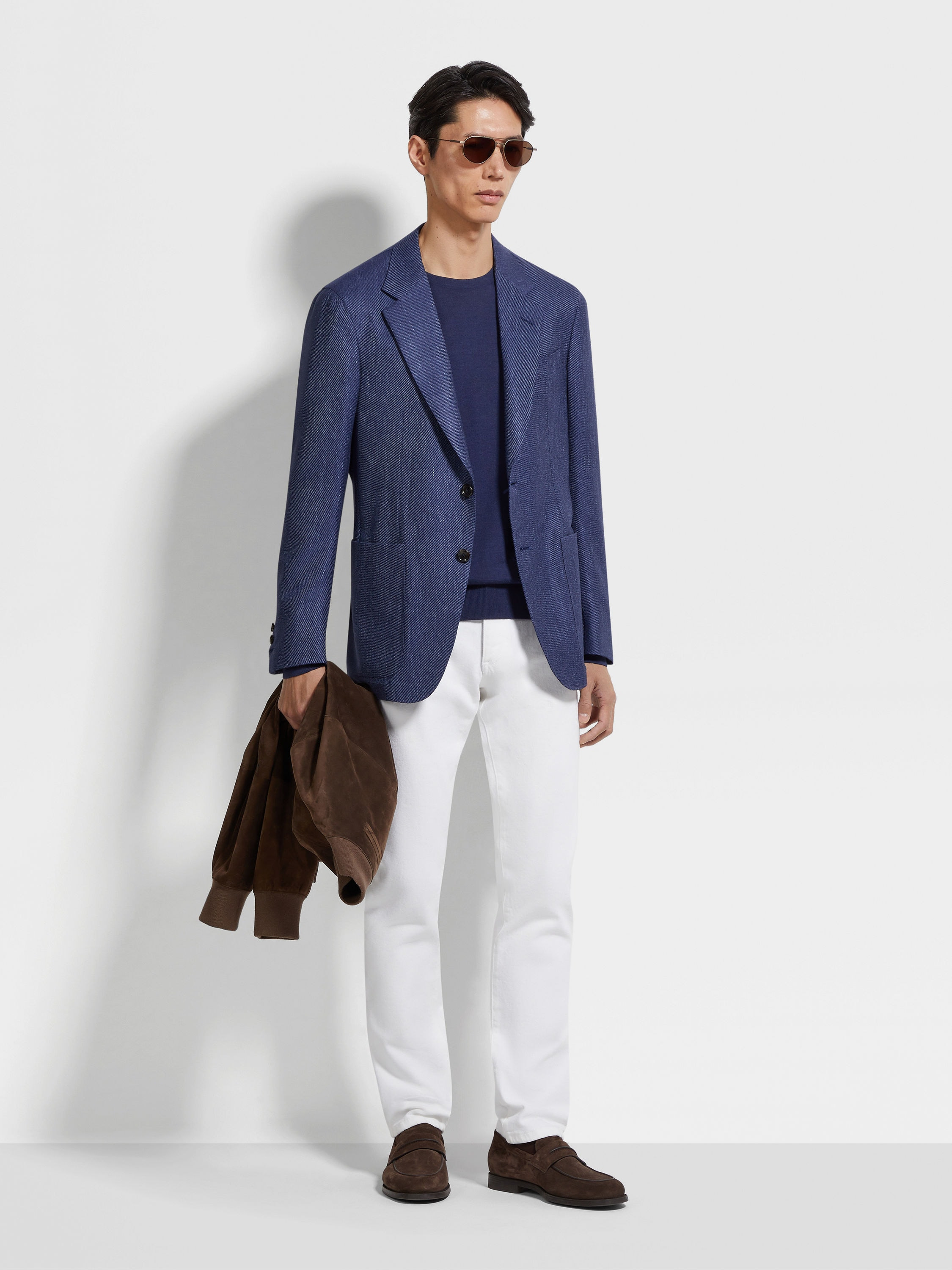 INK BLUE SILK CASHMERE AND LINEN JACKET - 2