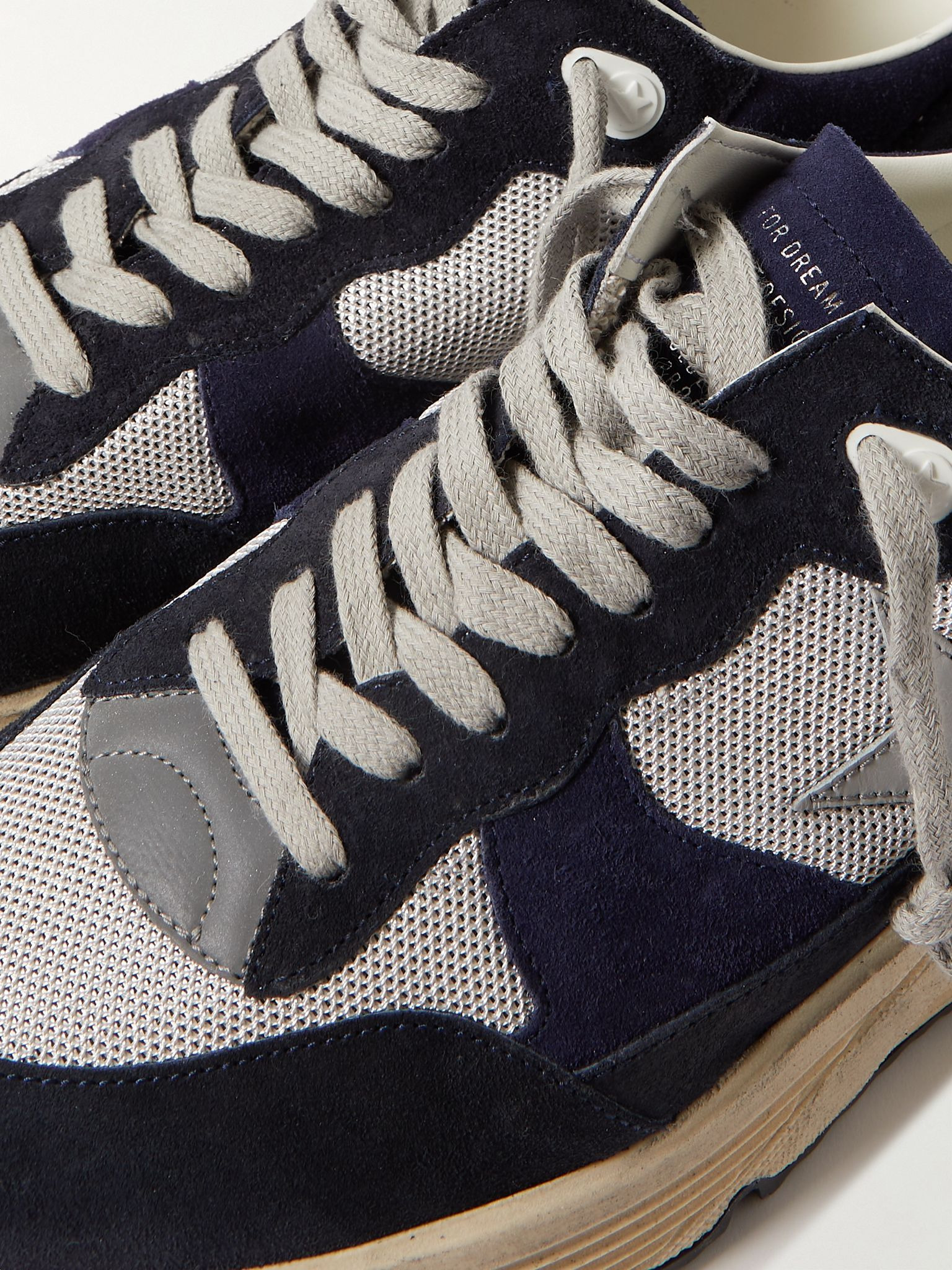 Leather-Trimmed Mesh and Suede Sneakers Navy - 6