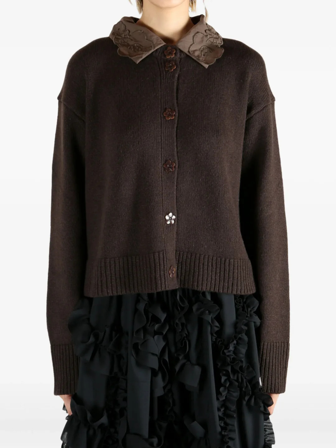 Relaxed Cardigan With Woven Cotton - 2