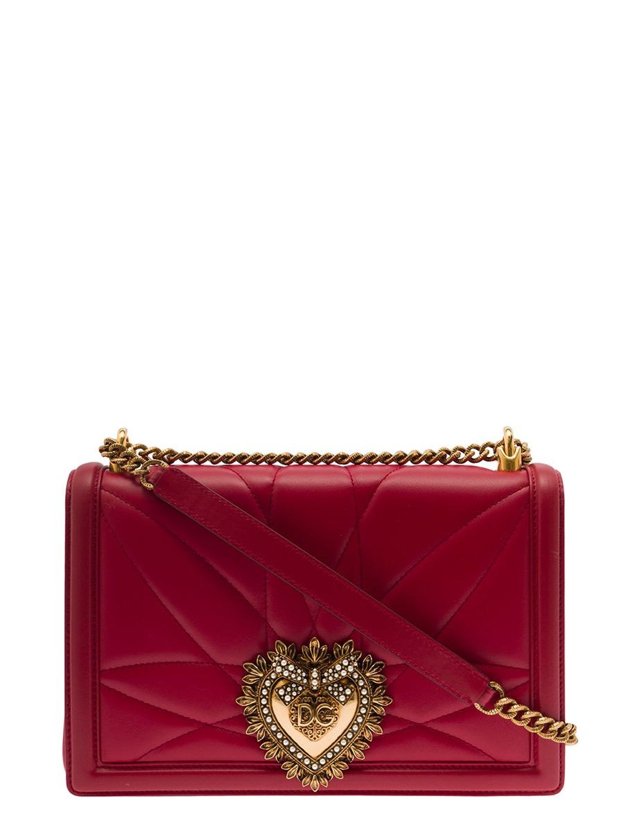 DOLCE & GABBANA 'DEVOTION' BIG RED SHIULDER BAG WITH HEART JEWEL DETAIL IN MATELASSÉ LEATHER WOMAN - 1