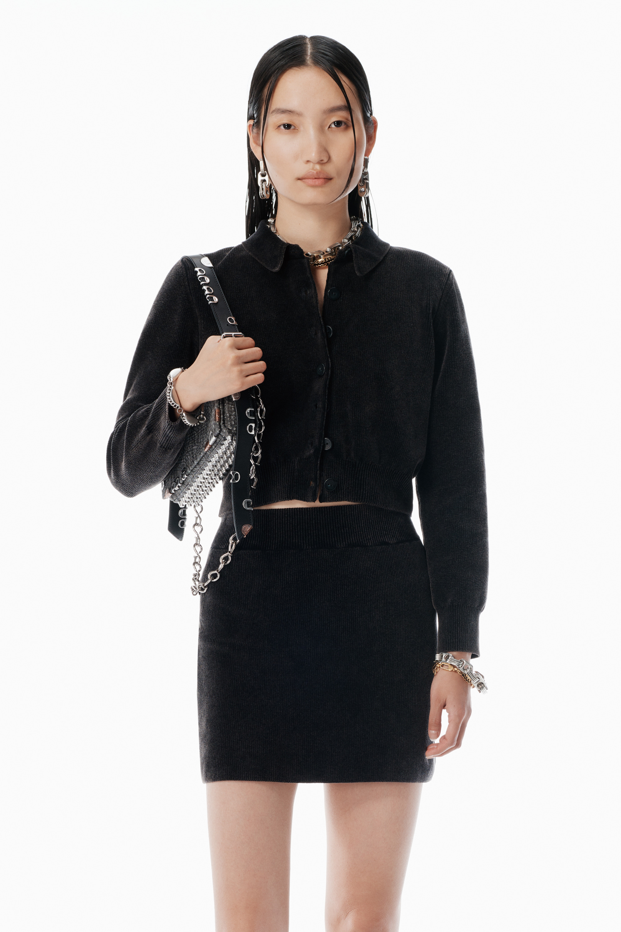 Black Cotton-Blend Chenille Miniskirt - 5