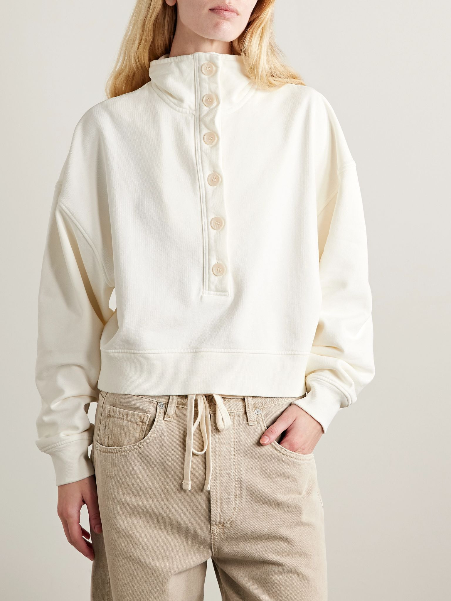 Mirelle cropped cotton-jersey sweatshirt Cream - 3